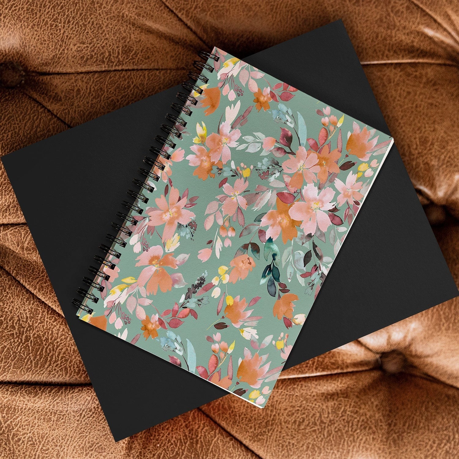 Ninola Design Botanic Retreat Floral Oleander Whimsical Teal Green Spiral Notebook