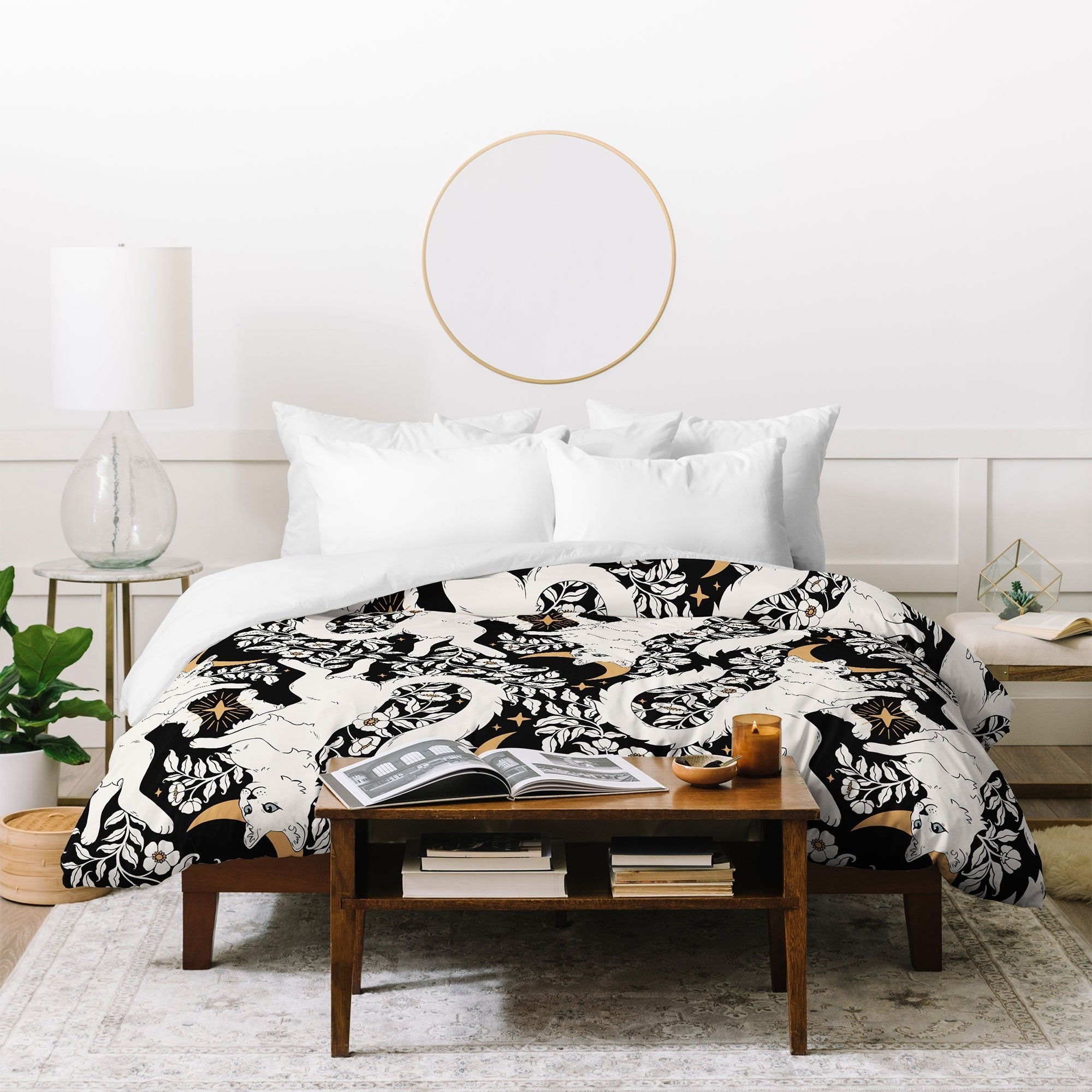 Avenie Celestial Cats Gold Duvet Cover