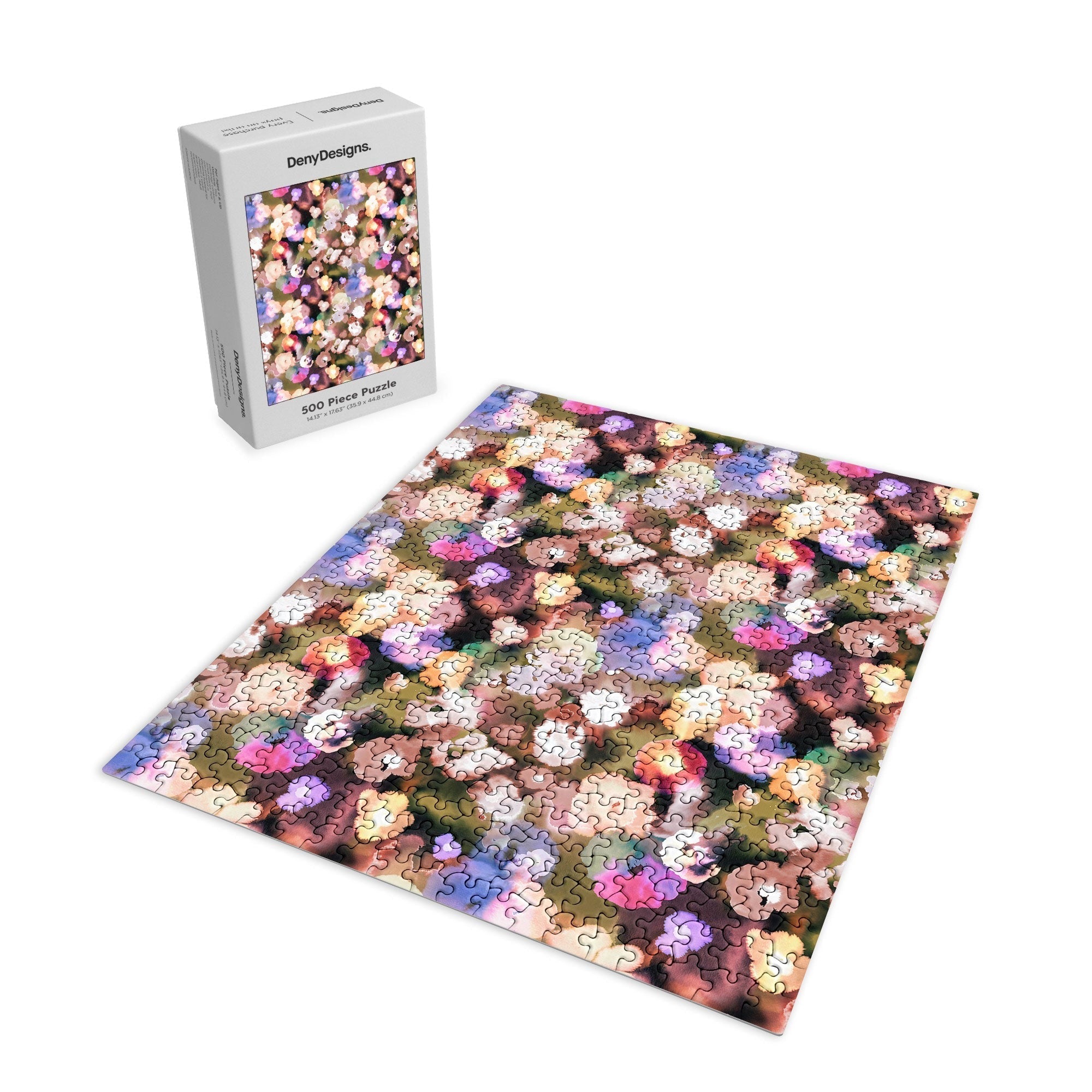 Ninola Design Botanic Retreat Ombre Abstract Watercolor Flowers Pink gold Puzzle