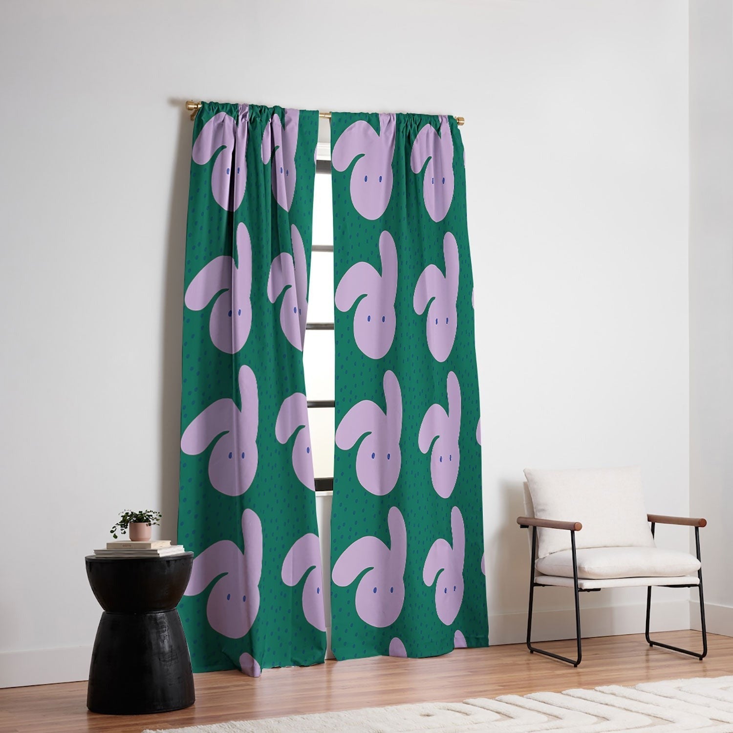 Camilla Foss Pebbles and Rabbit Blackout Window Curtain