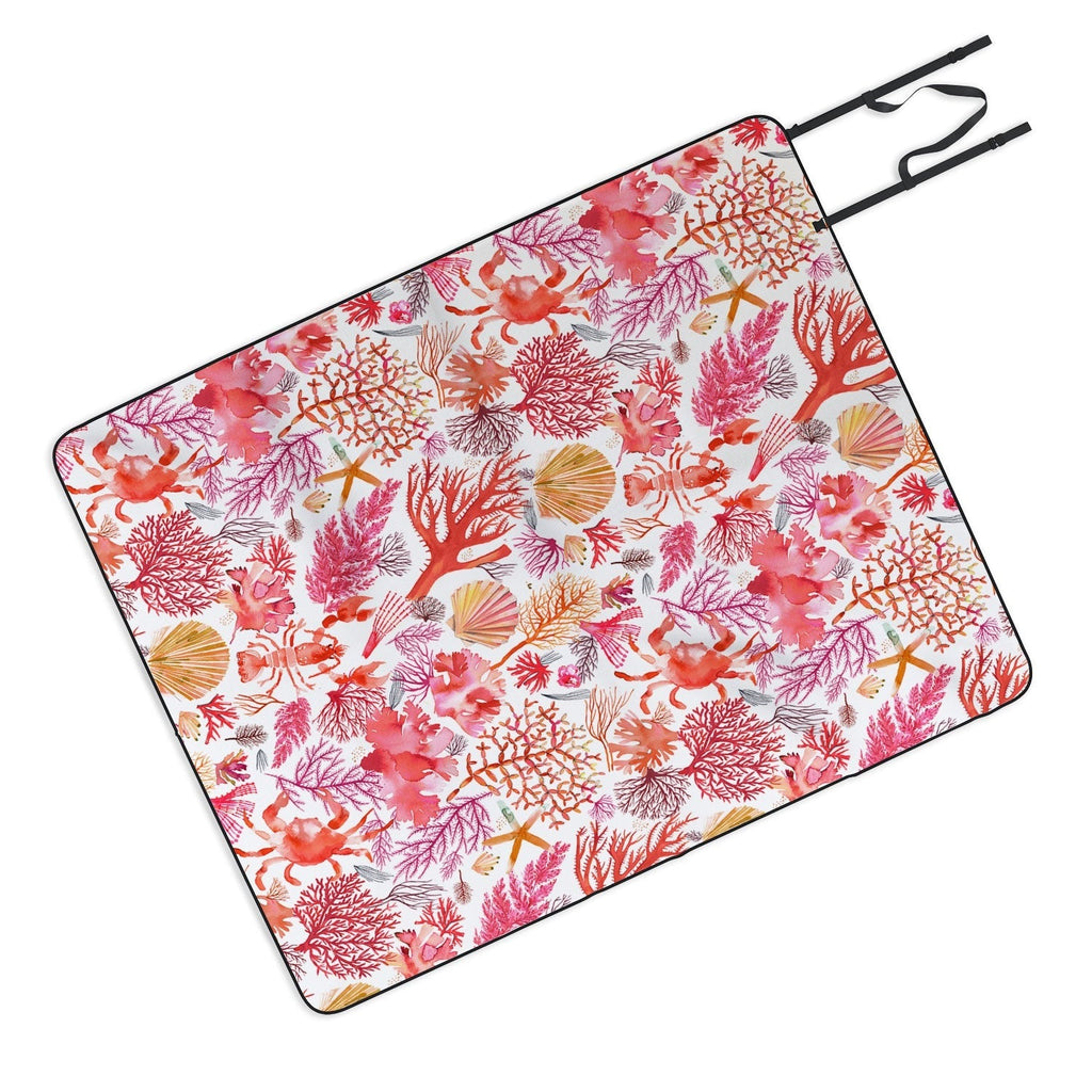 Ninola Design Botanic Retreat Coral Reef Crab Lobster Red Picnic Blanket