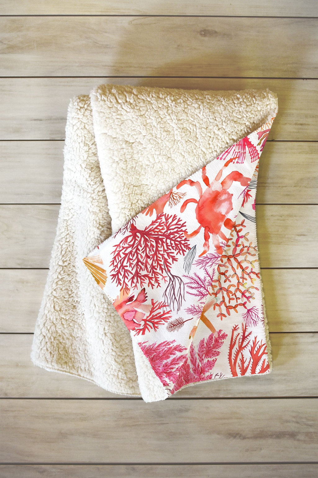 Ninola Design Botanic Retreat Coral Reef Crab Lobster Red Fleece Throw Blanket