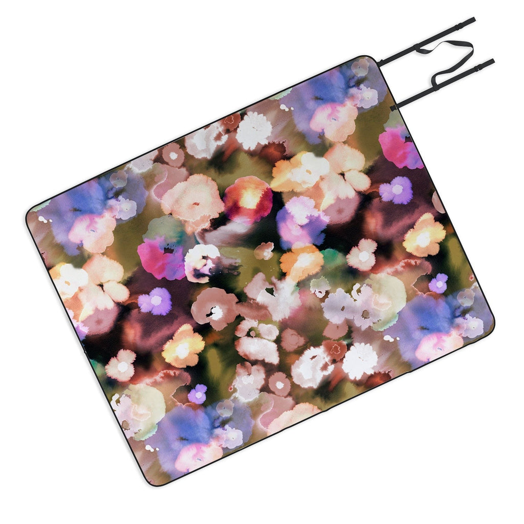 Ninola Design Botanic Retreat Ombre Abstract Watercolor Flowers Pink gold Picnic Blanket