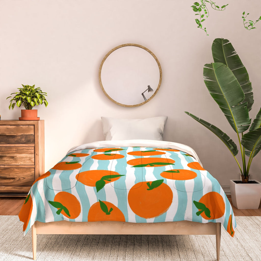 Design by Spark Zesty Oranges and Stripes Comforter
