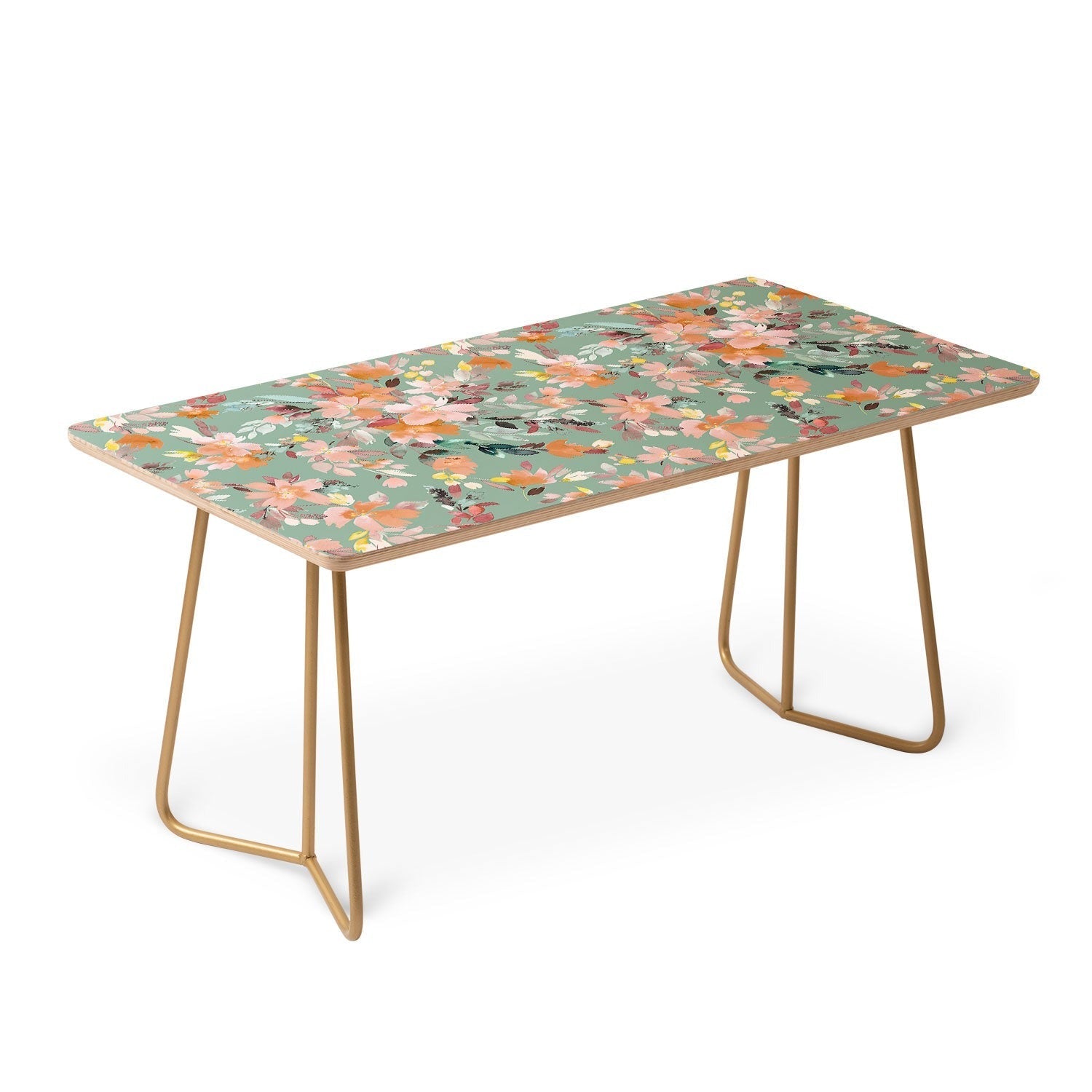 Ninola Design Botanic Retreat Floral Oleander Whimsical Teal Green Coffee Table
