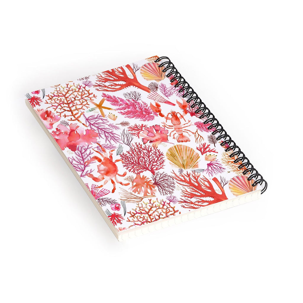 Ninola Design Botanic Retreat Coral Reef Crab Lobster Red Spiral Notebook