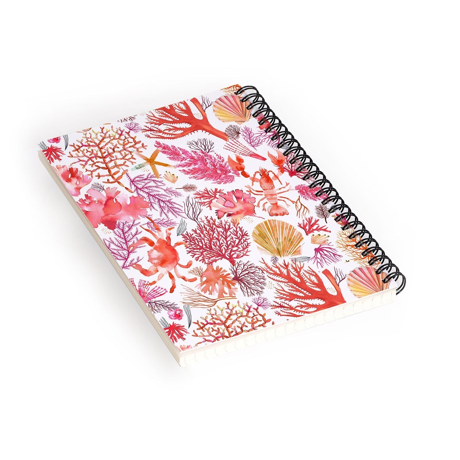 Ninola Design Botanic Retreat Coral Reef Crab Lobster Red Spiral Notebook