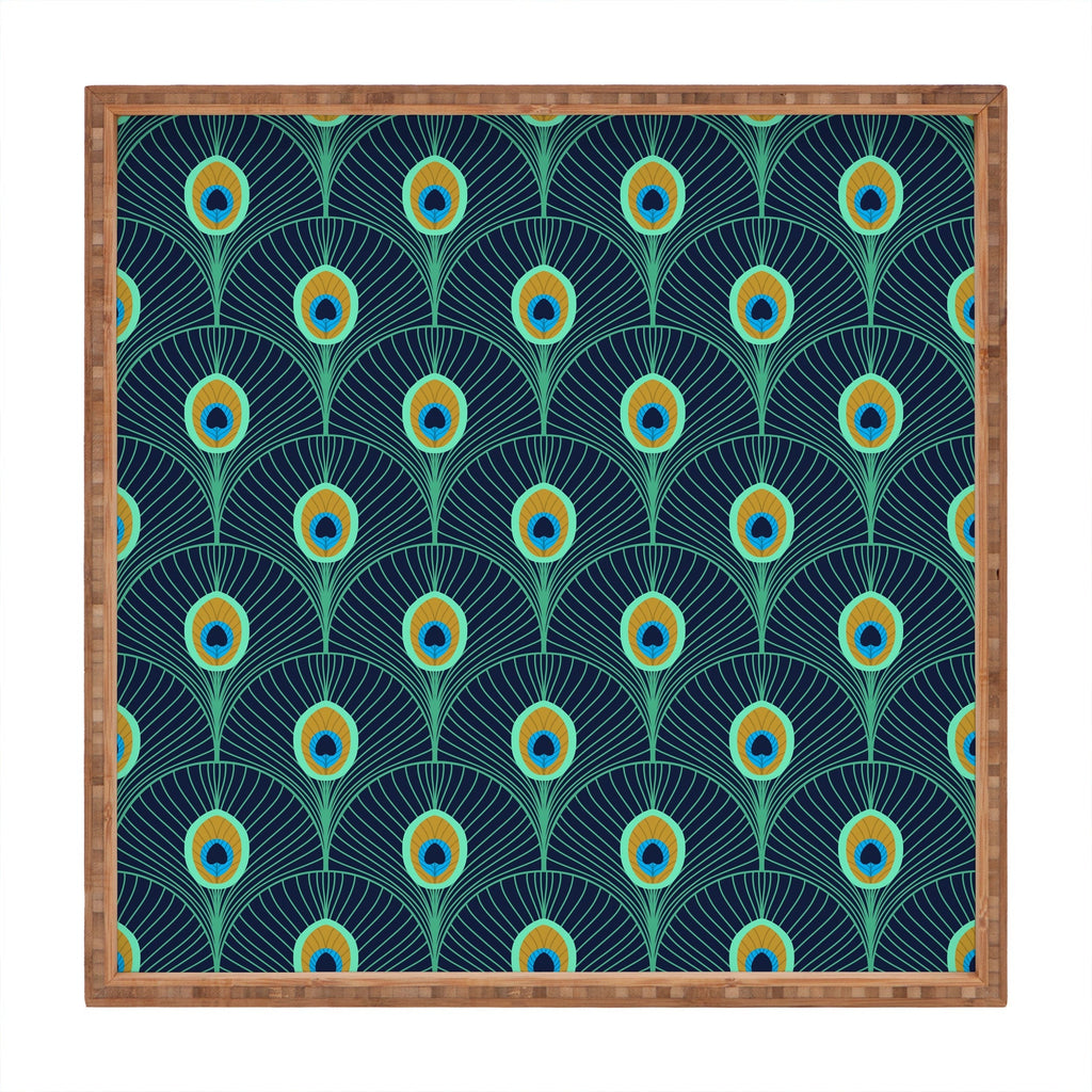 Design by Spark Peacock Deco Feathers Square Tray