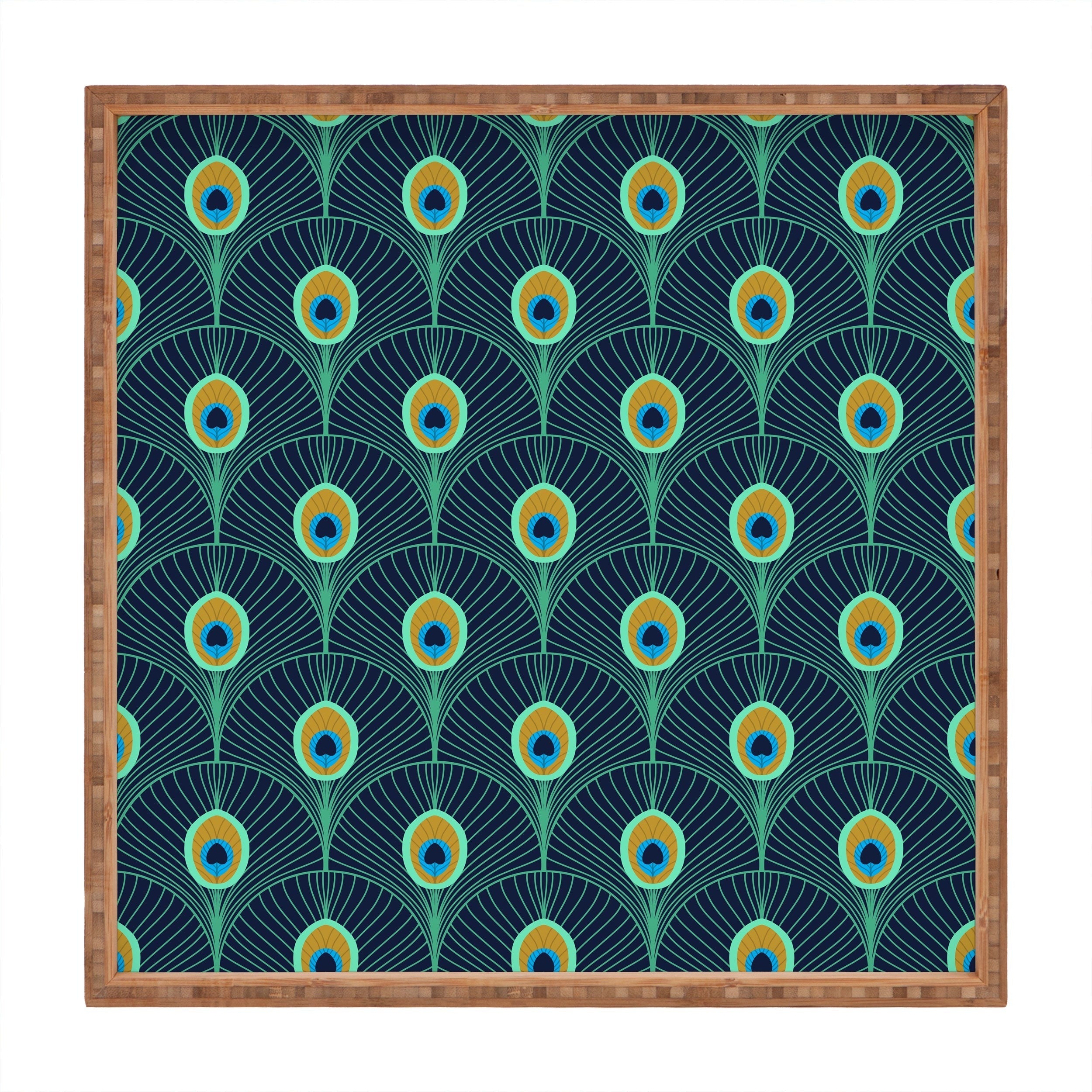 Design by Spark Peacock Deco Feathers Square Tray