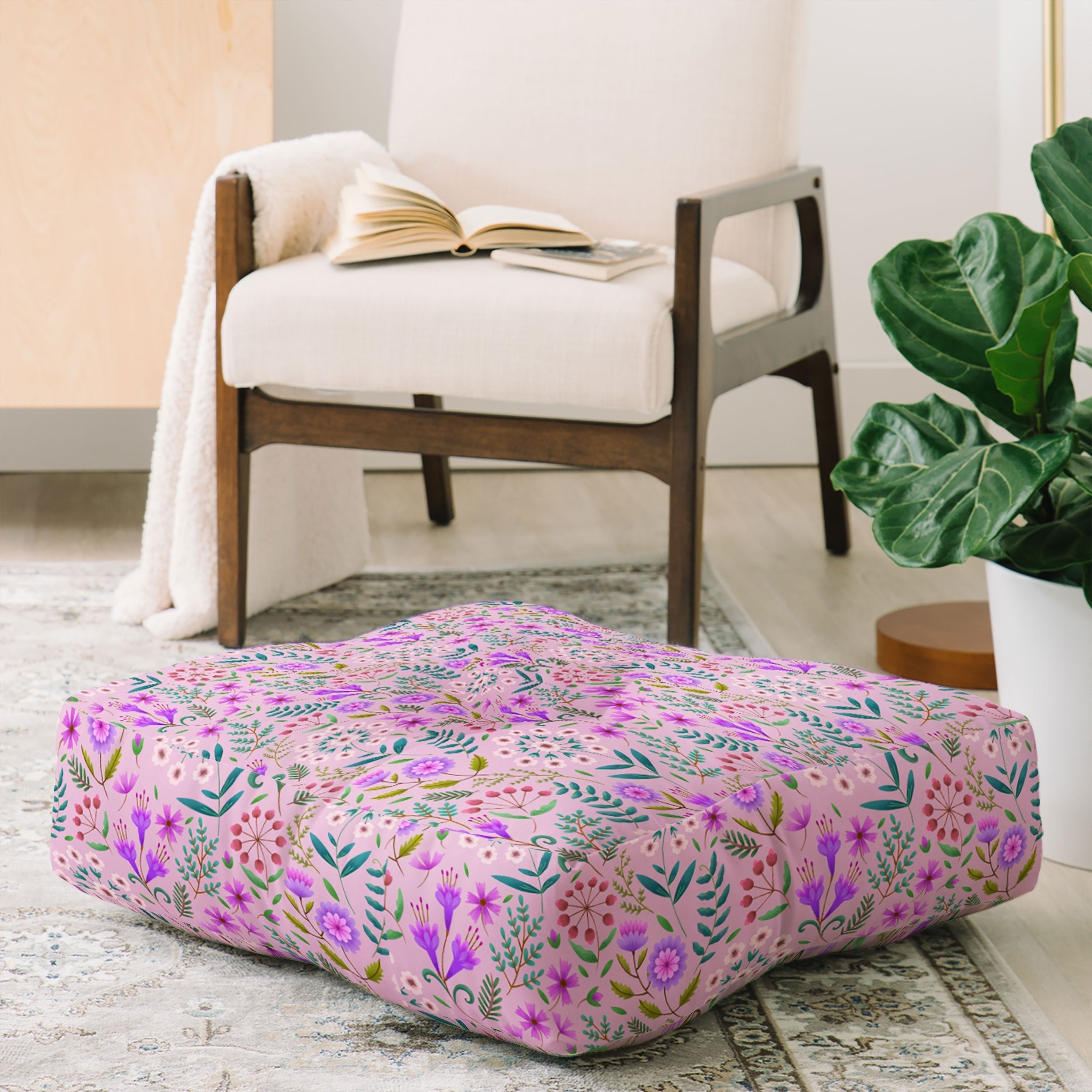 Pimlada Phuapradit Ditsy Purple Floral Half Drop Floor Pillow Square