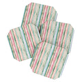 Ninola Design Botanic Retreat Watercolor Stripes Green Orange Red Coaster Set