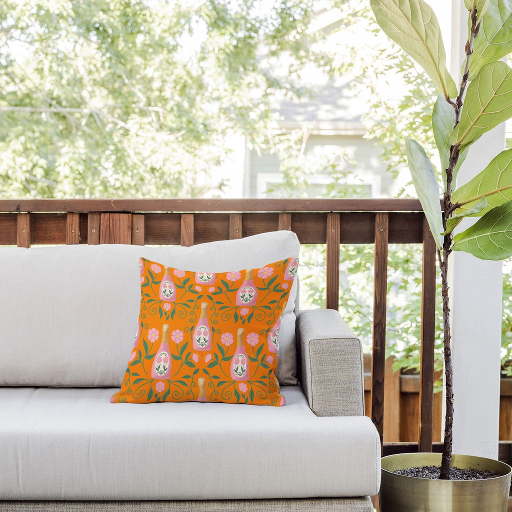 Design by Spark Rose Bubbly And Florals Outdoor Throw Pillow