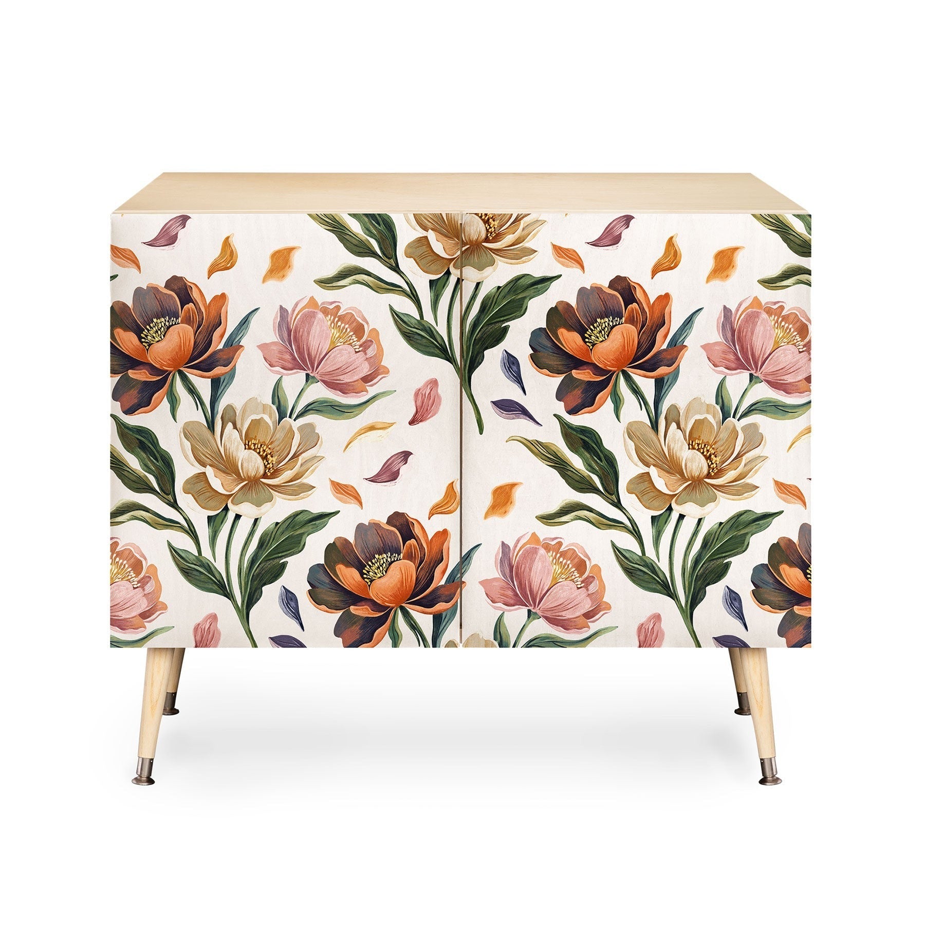 Marta Barragan Camarasa Hand Painted Peony Florals Credenza