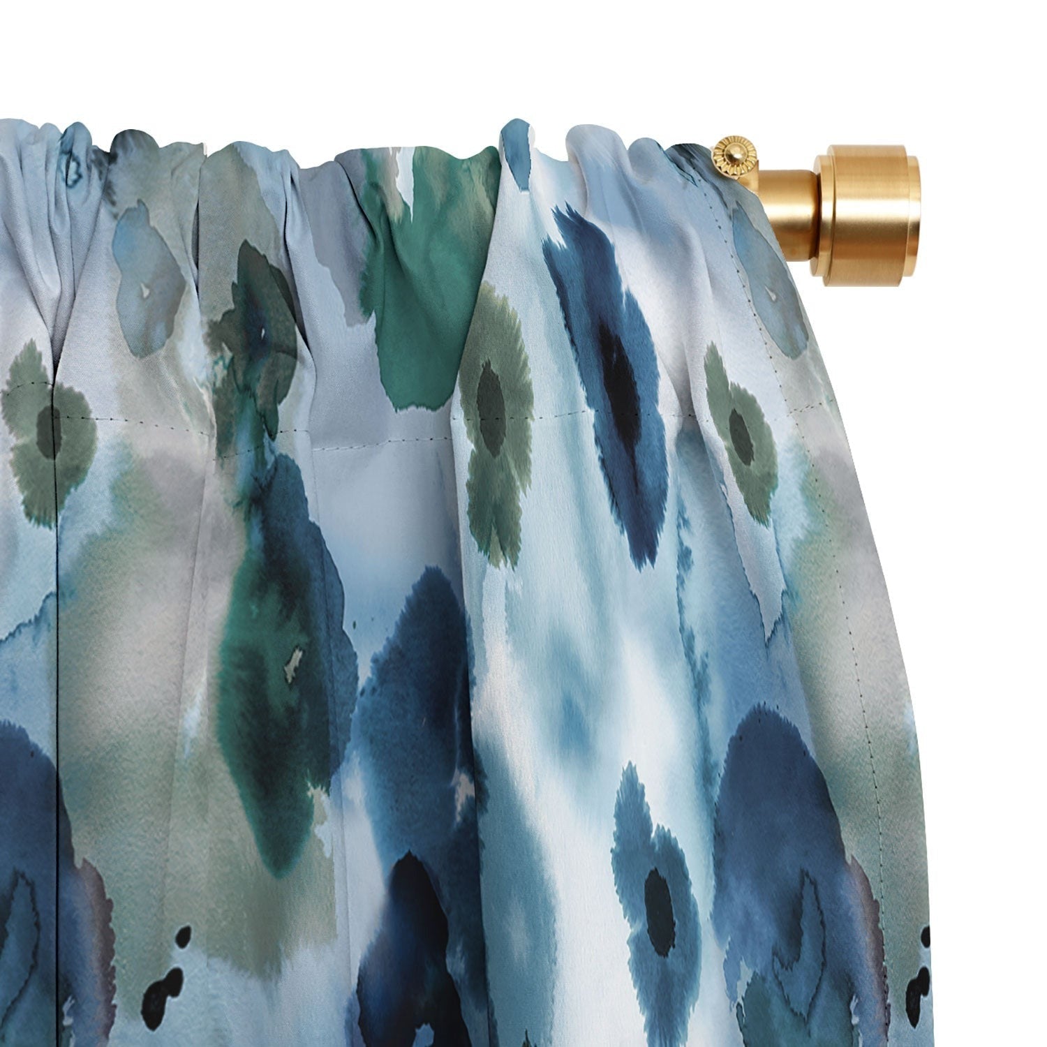 Ninola Design Botanic Retreat Ombre Abstract Watercolor Flowers Blue Navy Blackout Window Curtain