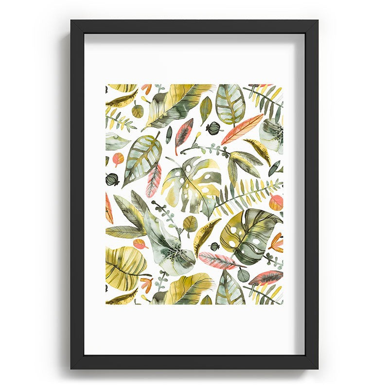 Ninola Design Botanic Retreat Tropical Jungle Leaves Botanical Green Orange Recessed Framing Rectangle