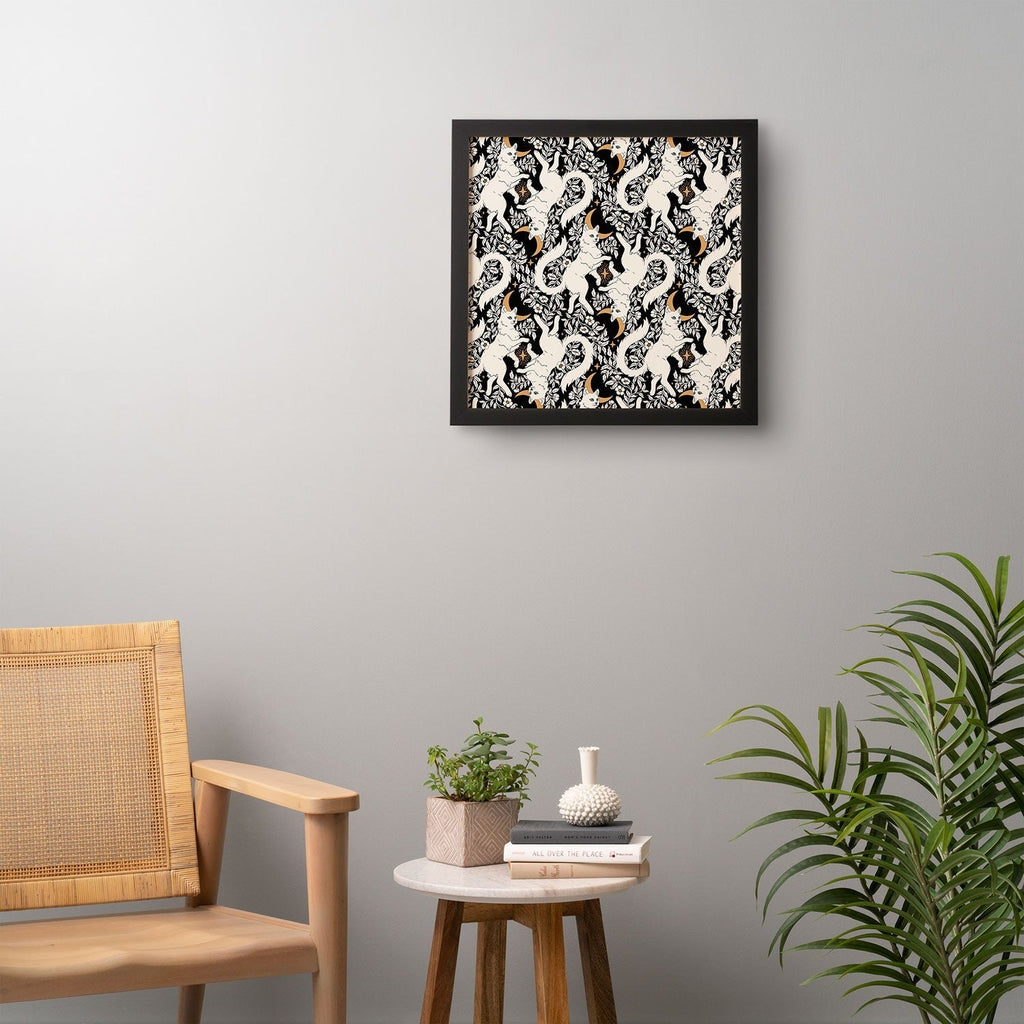 Avenie Celestial Cats Gold Framed Wall Art