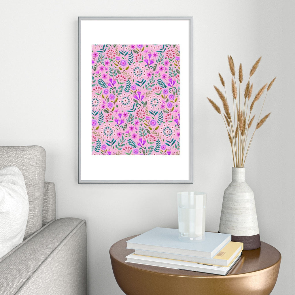 Pimlada Phuapradit Ditsy Purple Floral Half Drop Metal Framed Art Print
