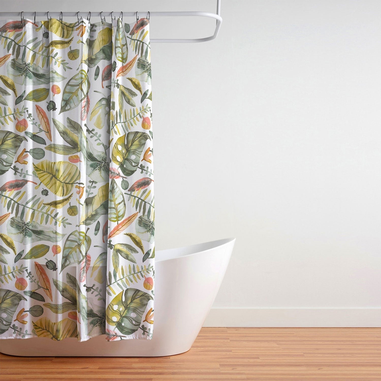 Ninola Design Botanic Retreat Tropical Jungle Leaves Botanical Green Orange Shower Curtain