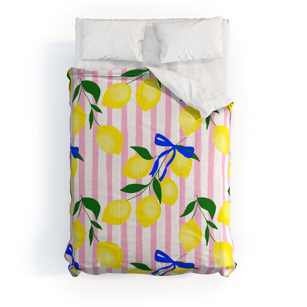 Design by Spark Zesty Lemons and Stripes Comforter