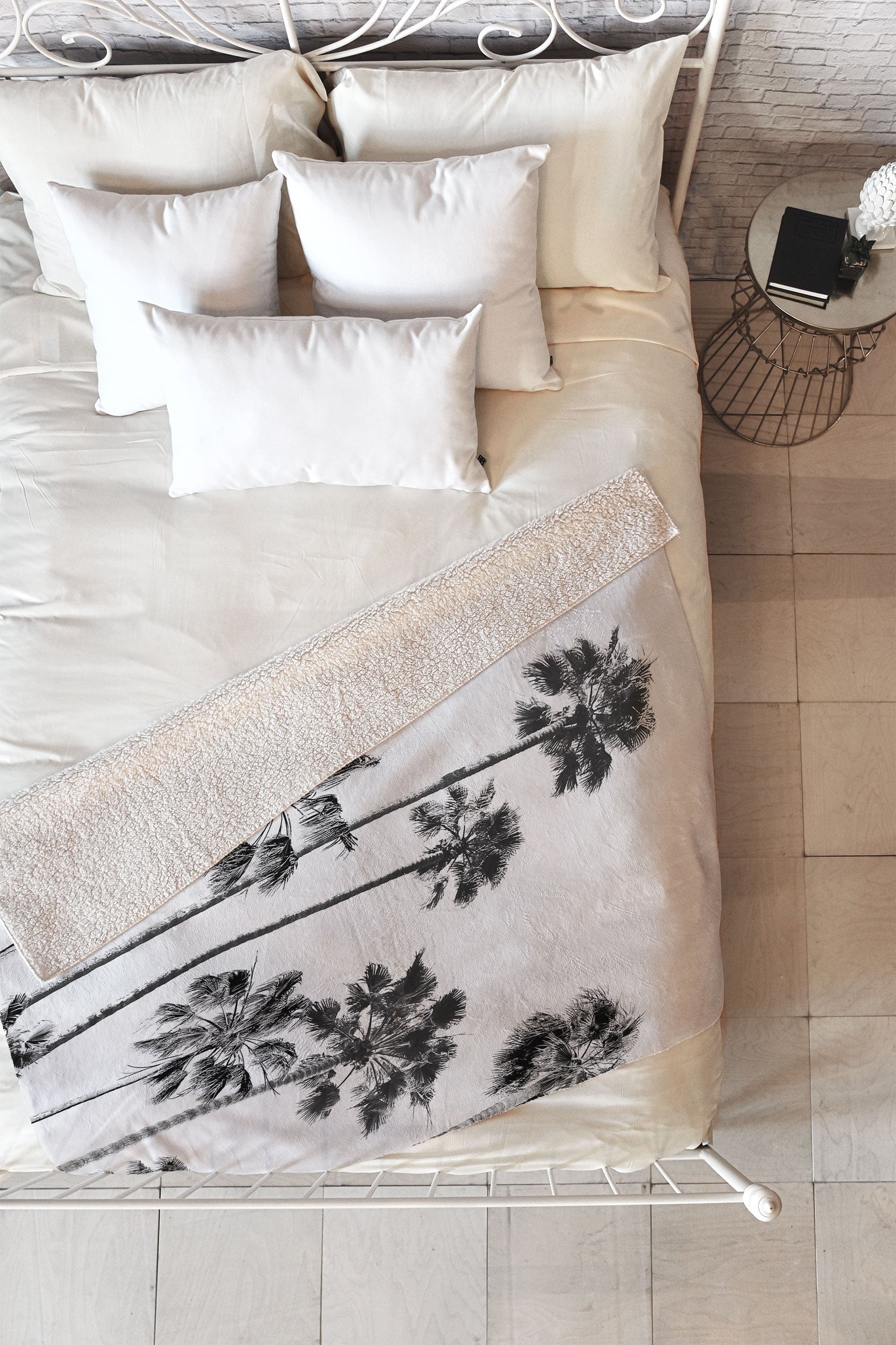 Gal Design Black And White Palms Fleece Throw Blanket