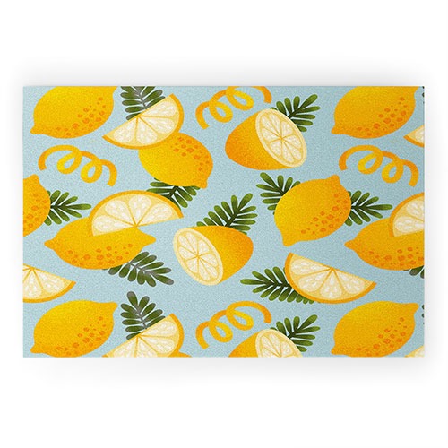 Jessica Molina Lemon Pattern on Sky Blue Welcome Mat