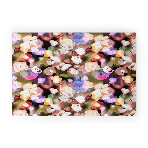 Ninola Design Botanic Retreat Ombre Abstract Watercolor Flowers Pink gold Welcome Mat