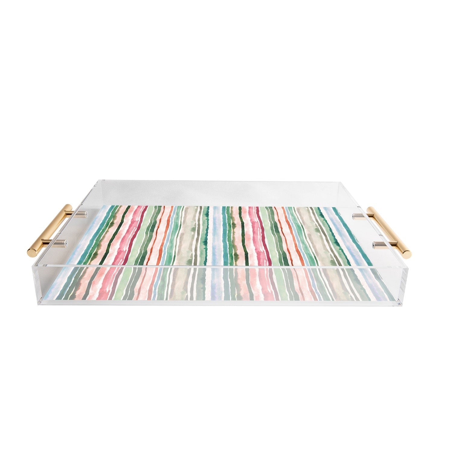 Ninola Design Botanic Retreat Watercolor Stripes Green Orange Red Acrylic Tray