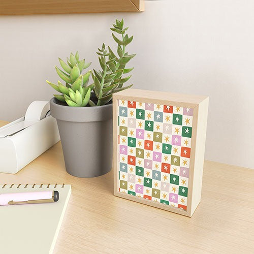 LouBruzzoni Retro Star Block Pattern Framed Mini Art Print