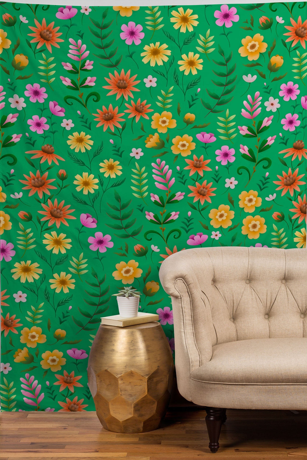 Pimlada Phuapradit Ditsy Spring Floral Green Tapestry