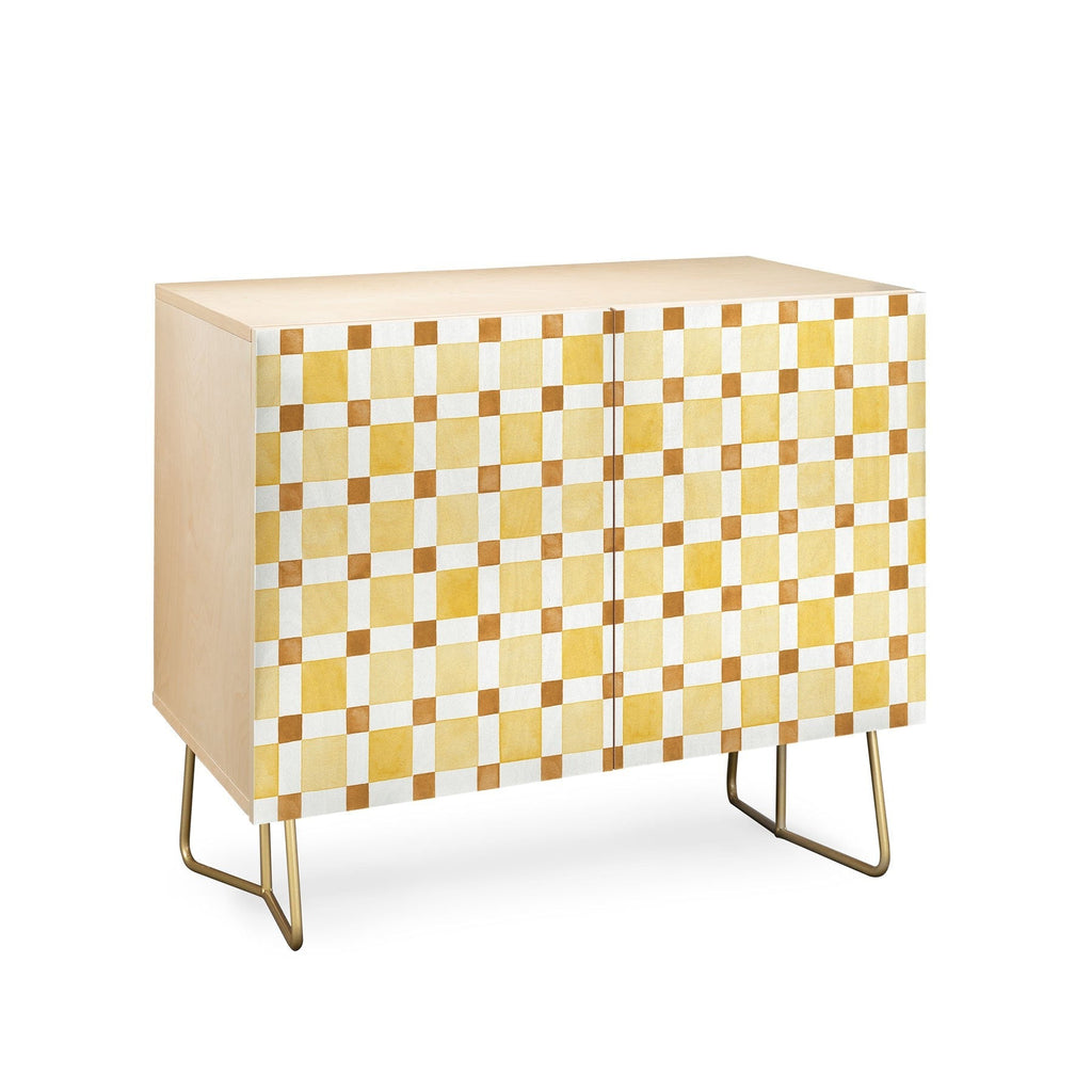 Ninola Design Everyday Artifact Checker Mosaic Tiles Geometry Yellow Credenza