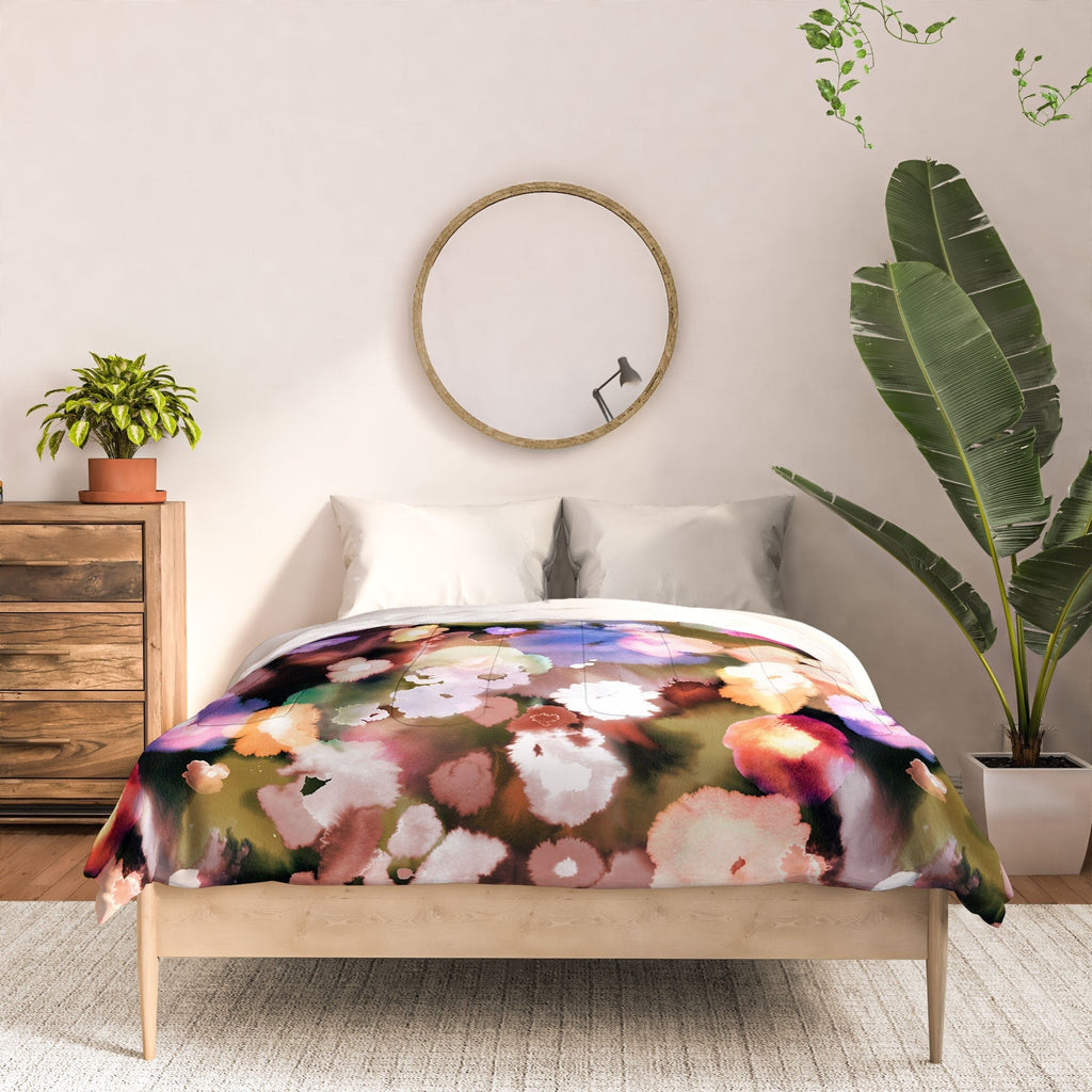 Ninola Design Botanic Retreat Ombre Abstract Watercolor Flowers Pink gold Comforter