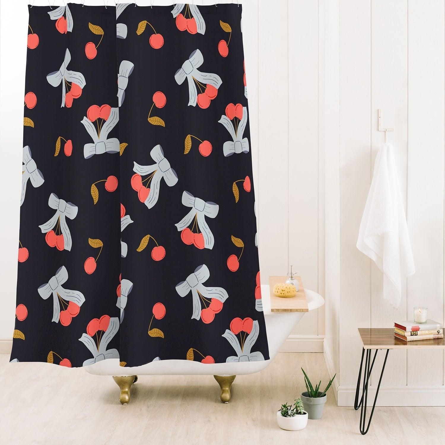 Jennifer Labre Cherries and Bows Shower Curtain