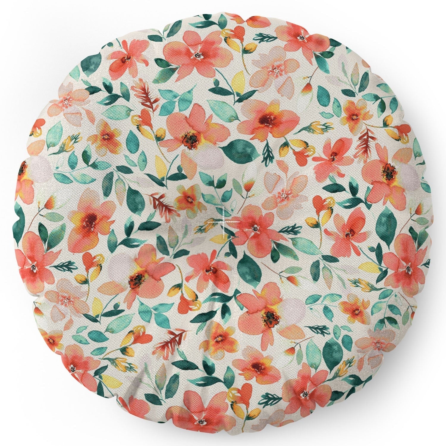 Ninola Design Botanic Retreat Tropical Whimsical Flowers Coral Green Floor Pillow Round