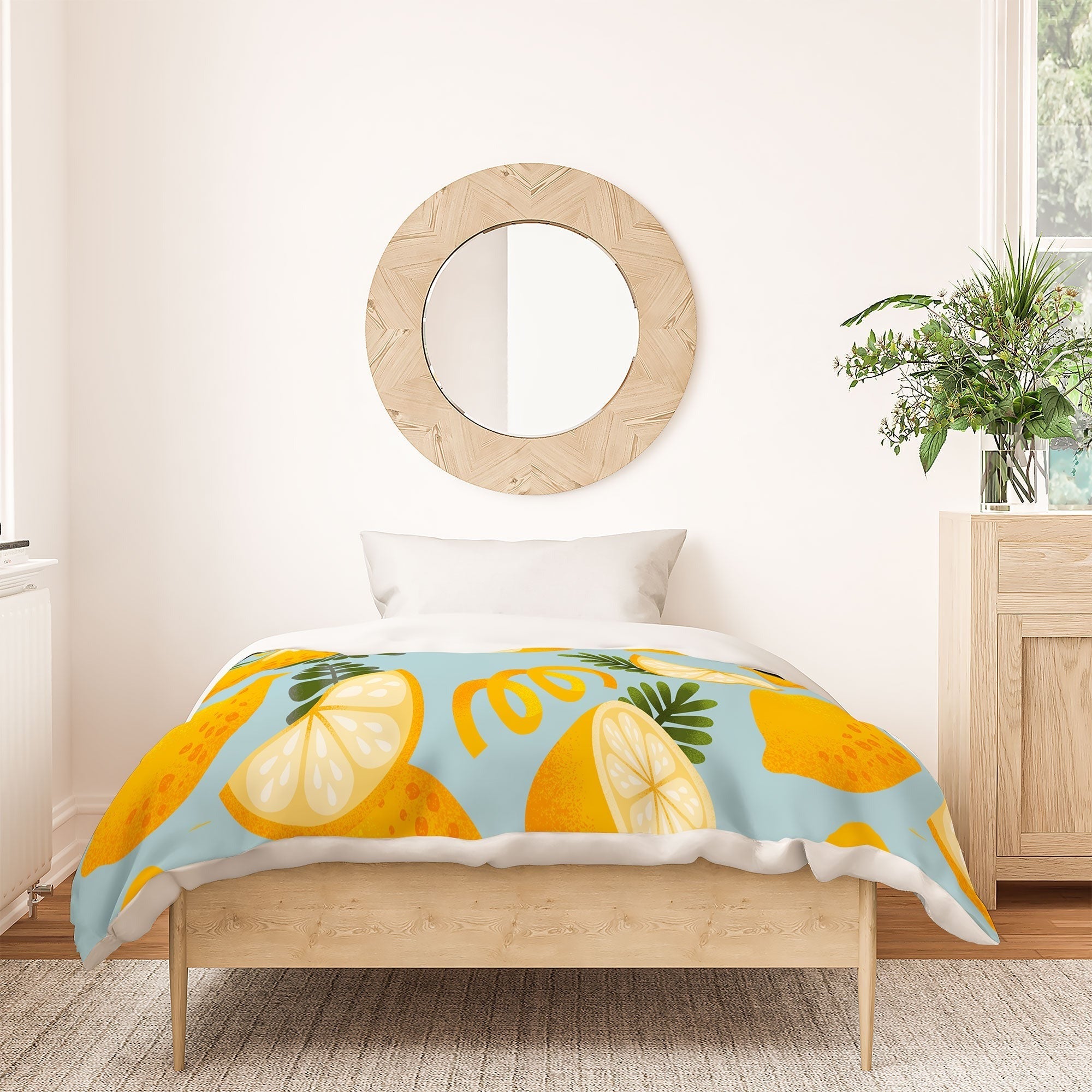 Jessica Molina Lemon Pattern on Sky Blue Duvet Cover