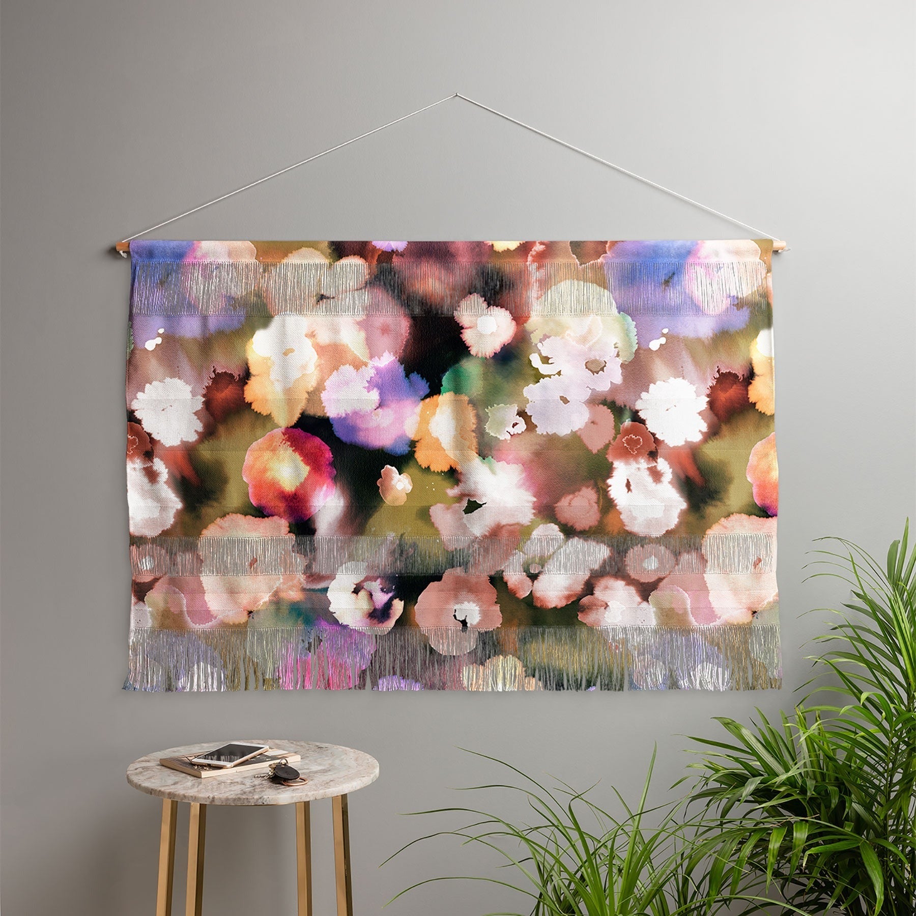 Ninola Design Botanic Retreat Ombre Abstract Watercolor Flowers Pink gold Wall Hanging Landscape