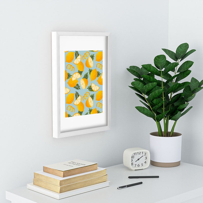 Jessica Molina Lemon Pattern on Sky Blue Recessed Framing Rectangle