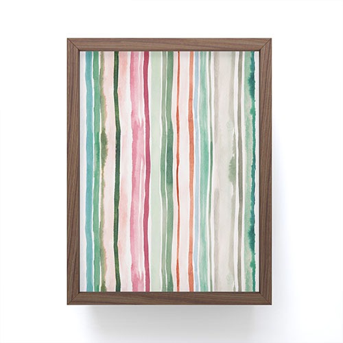 Ninola Design Botanic Retreat Watercolor Stripes Green Orange Red Framed Mini Art Print