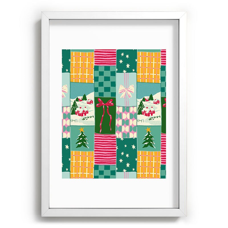 LouBruzzoni Cozy Christmas Patchwork Recessed Framing Rectangle