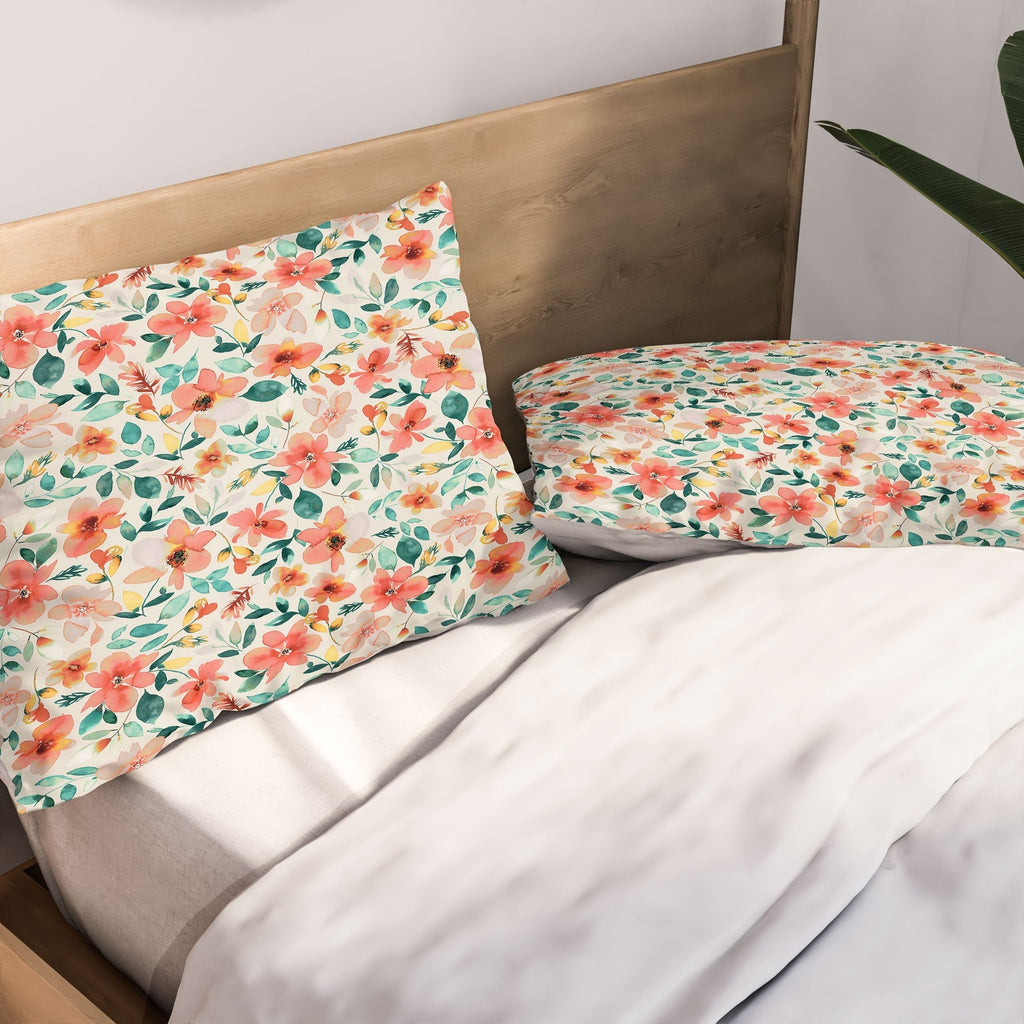 Ninola Design Botanic Retreat Tropical Whimsical Flowers Coral Green Pillow Shams
