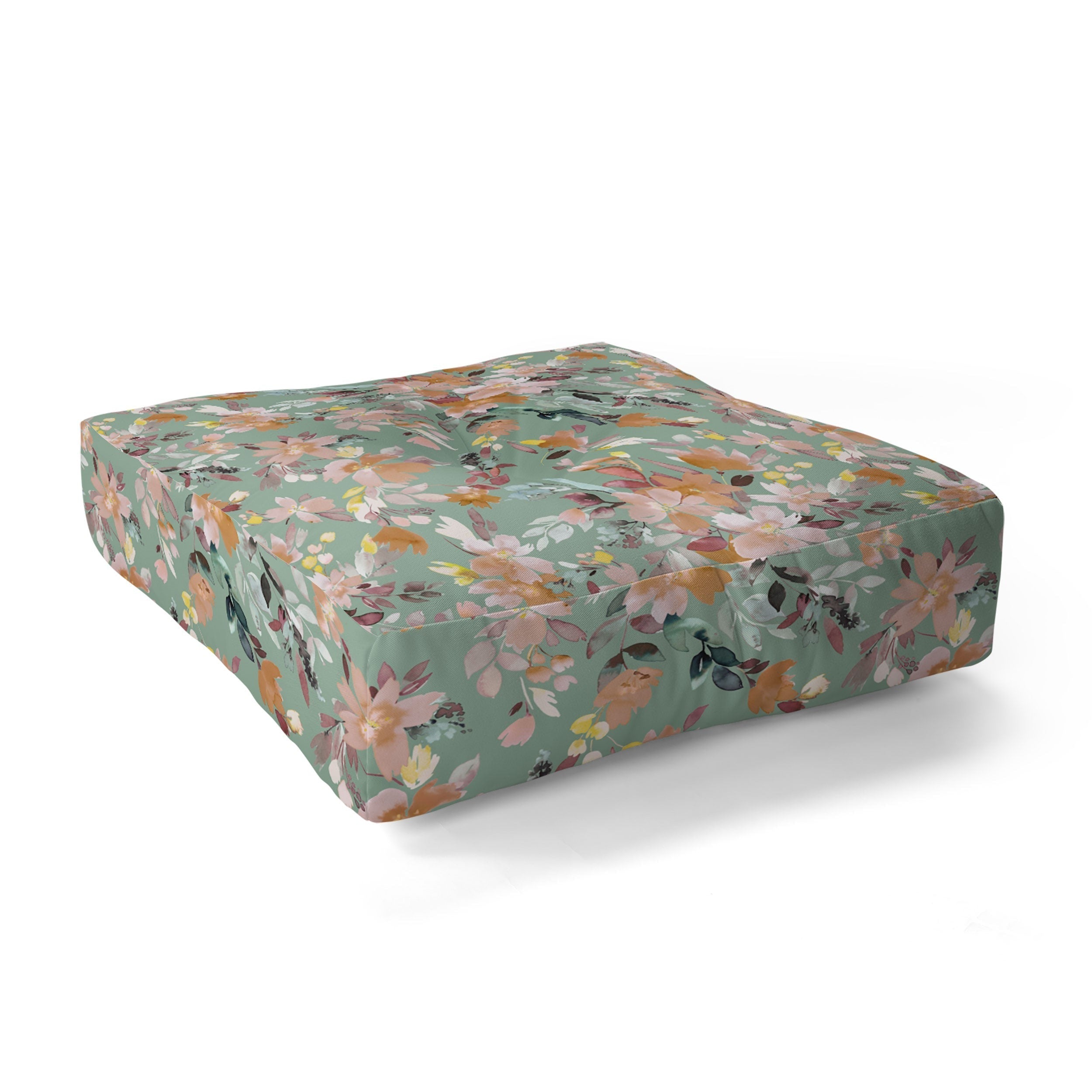Ninola Design Botanic Retreat Floral Oleander Whimsical Teal Green Floor Pillow Square