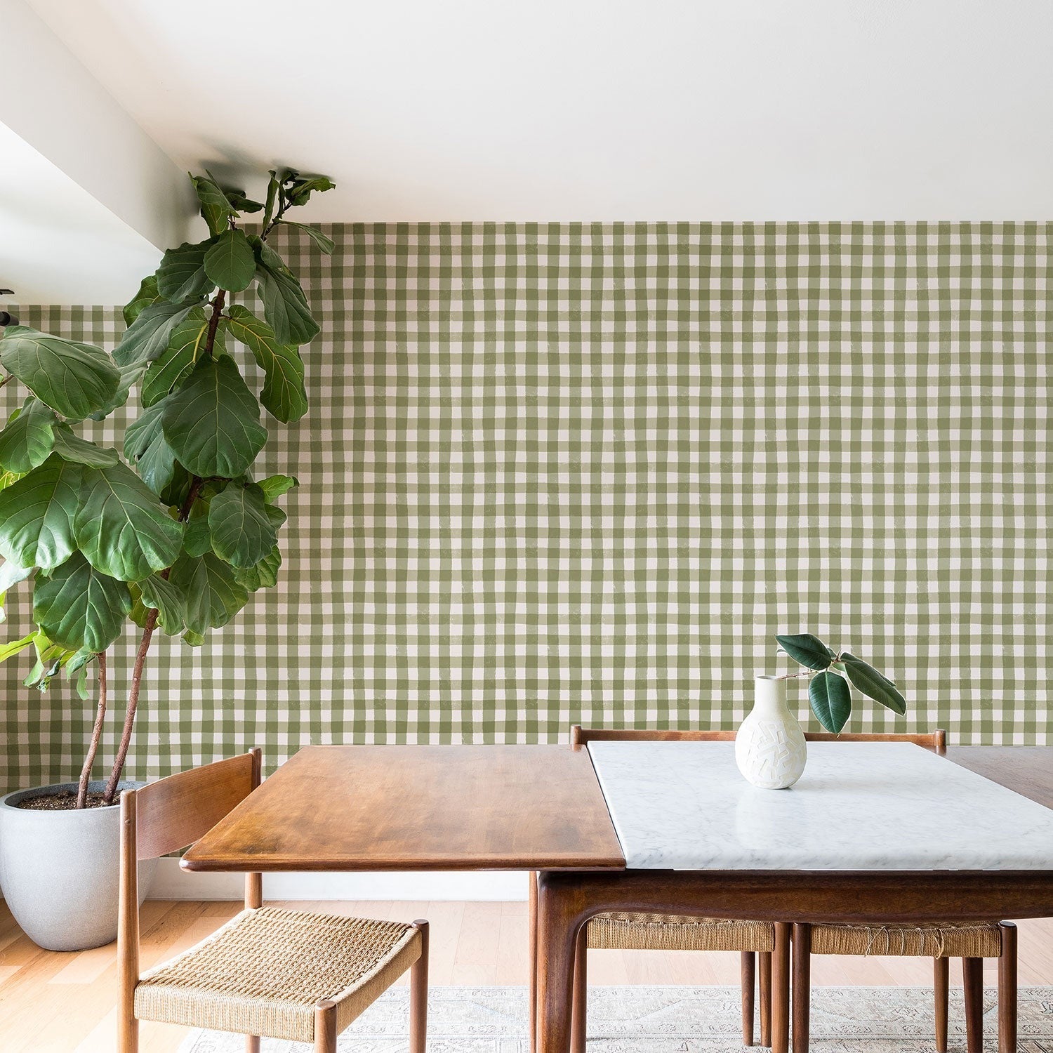 Menina Lisboa Rustic Green Plaid Wallpaper