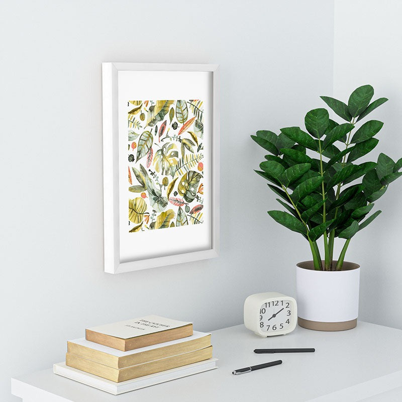 Ninola Design Botanic Retreat Tropical Jungle Leaves Botanical Green Orange Recessed Framing Rectangle