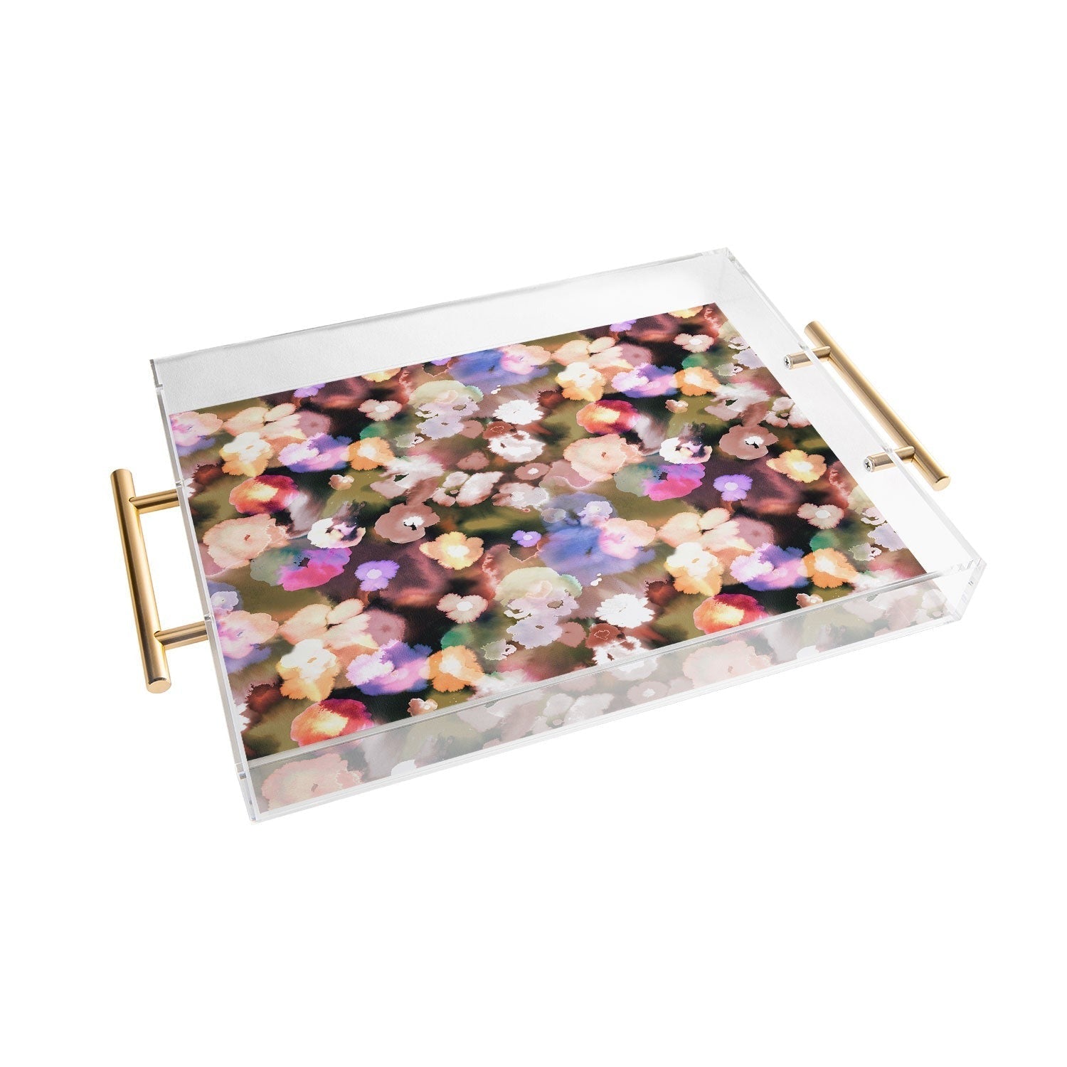 Ninola Design Botanic Retreat Ombre Abstract Watercolor Flowers Pink gold Acrylic Tray