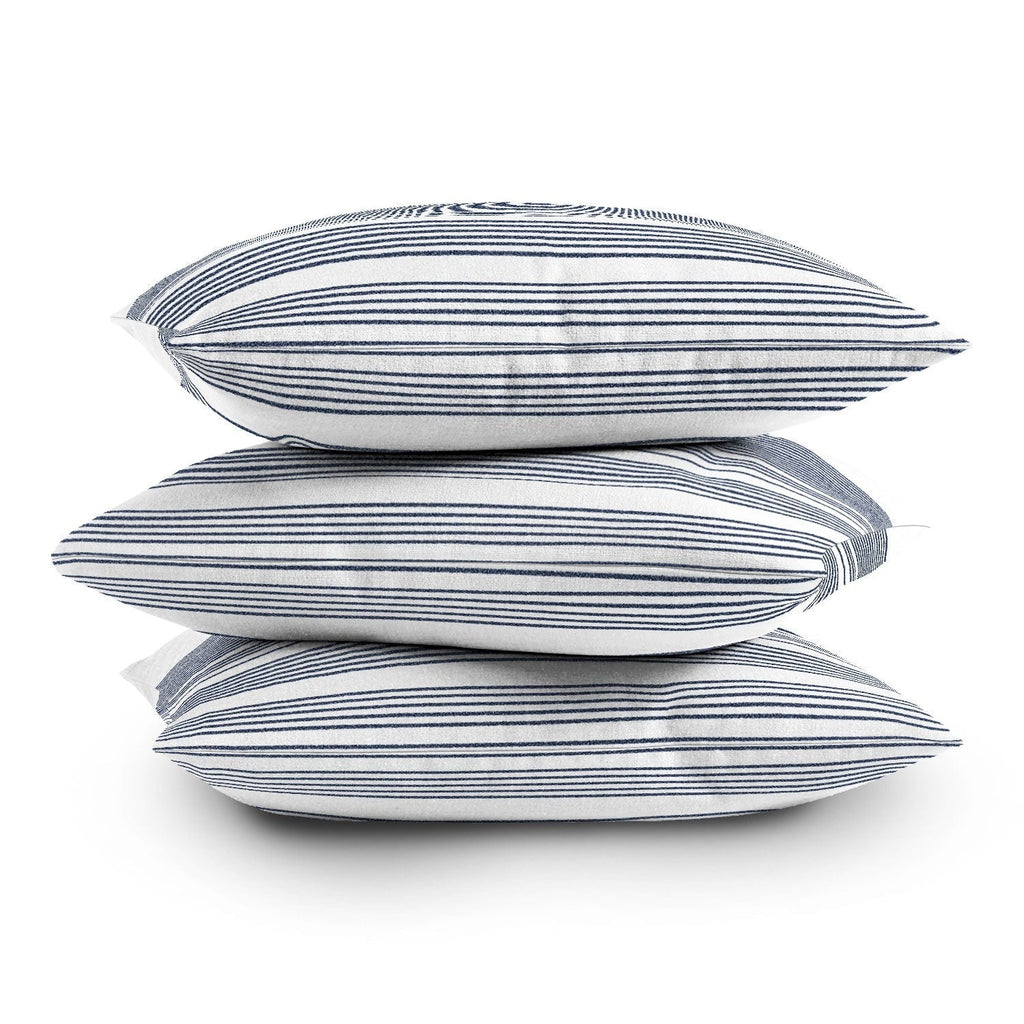 Kierkegaard Design Studio organic stripes naut navy blue and white Outdoor Throw Pillow