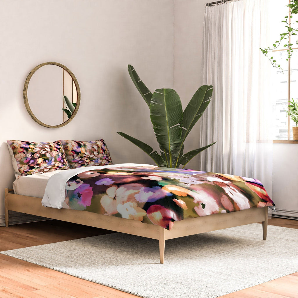 Ninola Design Botanic Retreat Ombre Abstract Watercolor Flowers Pink gold Comforter