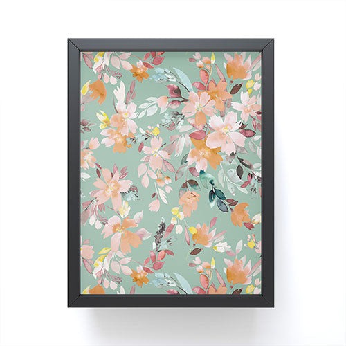 Ninola Design Botanic Retreat Floral Oleander Whimsical Teal Green Framed Mini Art Print