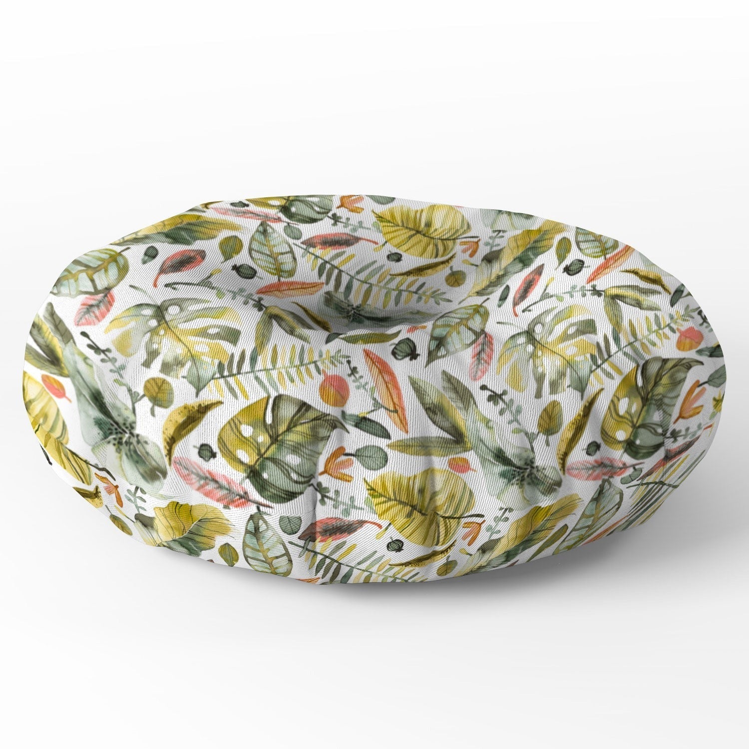 Ninola Design Botanic Retreat Tropical Jungle Leaves Botanical Green Orange Floor Pillow Round