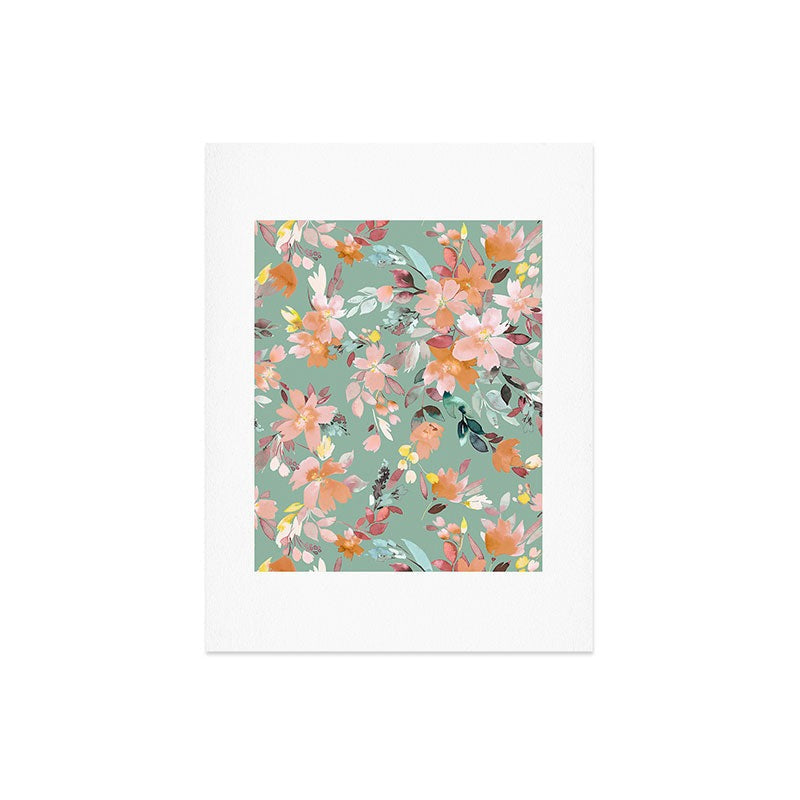 Ninola Design Botanic Retreat Floral Oleander Whimsical Teal Green Art Print