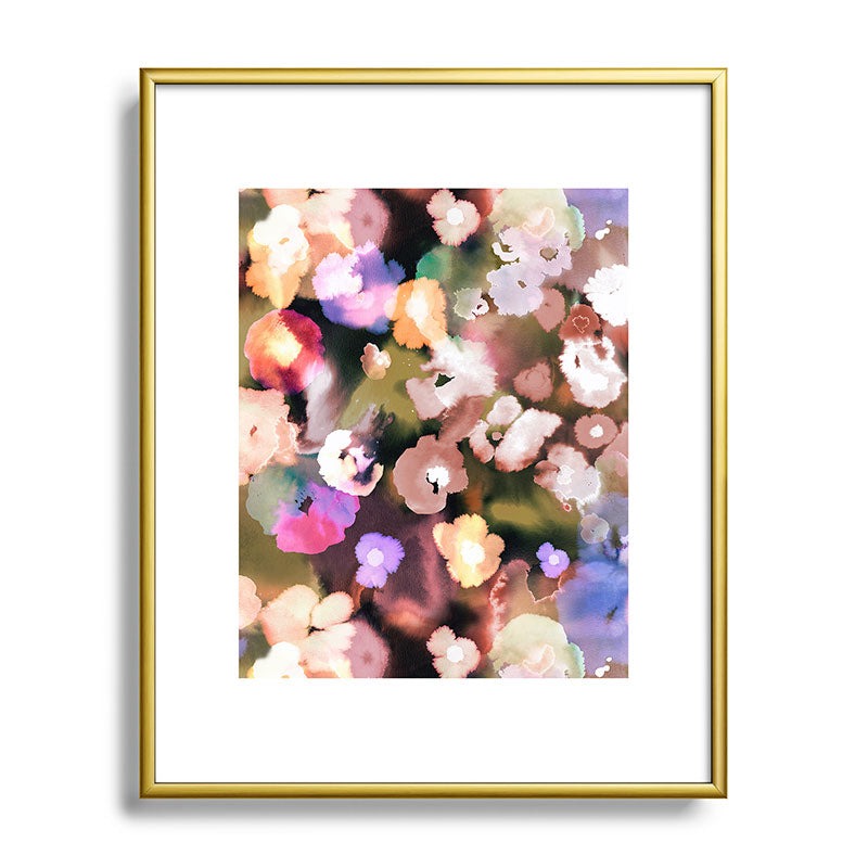 Ninola Design Botanic Retreat Ombre Abstract Watercolor Flowers Pink gold Metal Framed Art Print