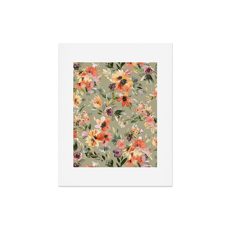 Ninola Design Botanic Retreat Painterly Tropical Flowers Sage Green Art Print